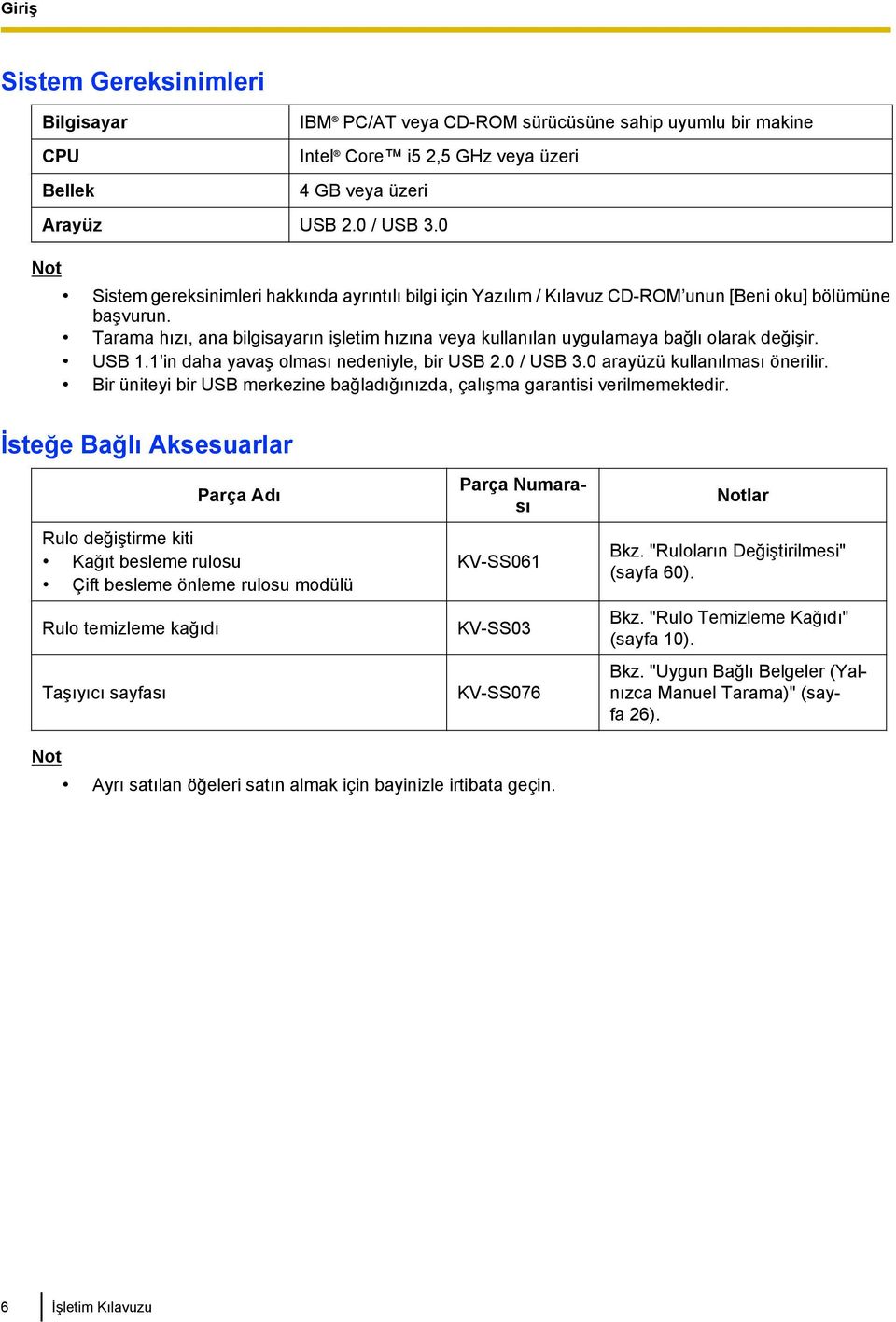 Tarama hızı, ana bilgisayarın işletim hızına veya kullanılan uygulamaya bağlı olarak değişir. USB. in daha yavaş olması nedeniyle, bir USB 2.0 / USB 3.0 arayüzü kullanılması önerilir.