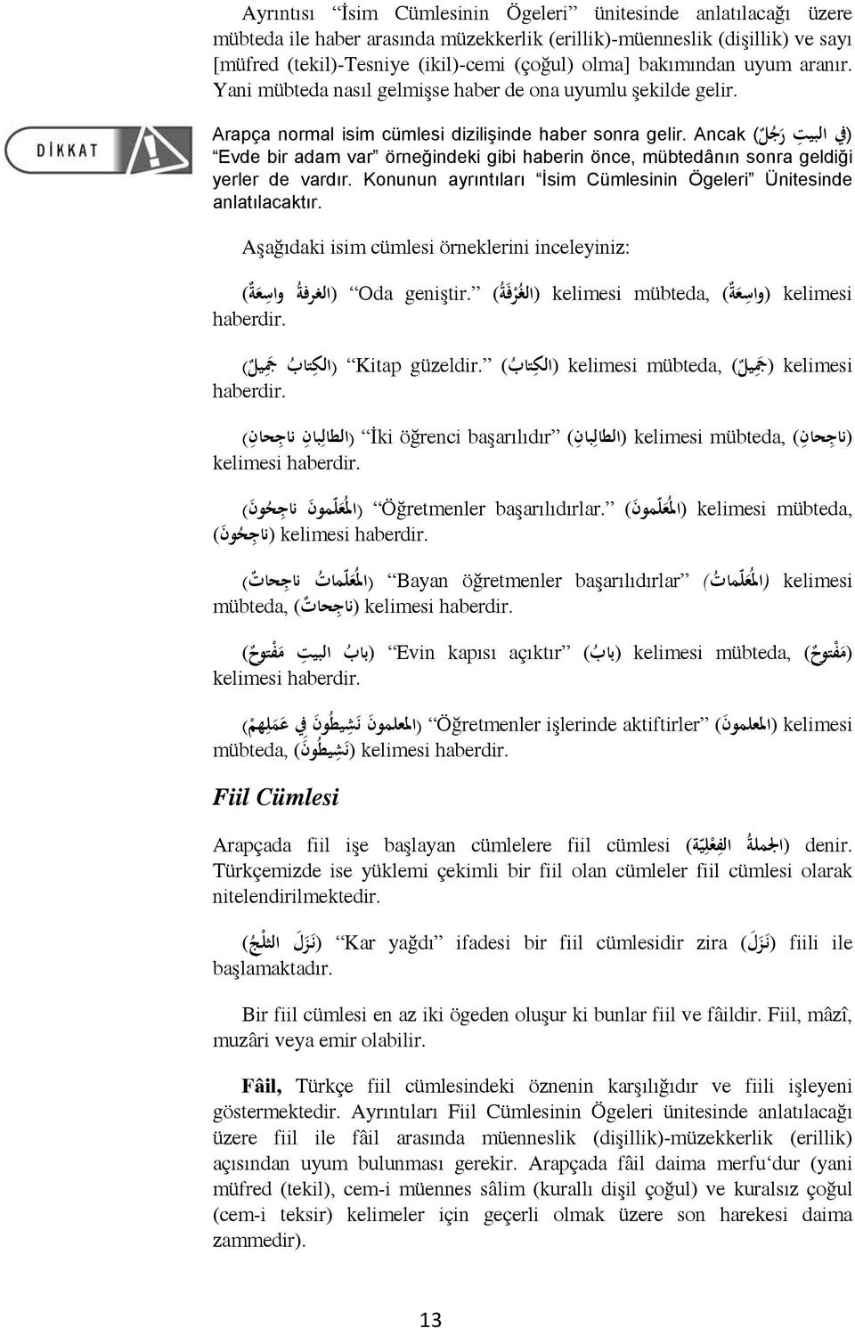 Evde bir adam var örneğindeki gibi haberin önce, mübtedânın sonra geldiği yerler de vardır. Konunun ayrıntıları İsim Cümlesinin Ögeleri Ünitesinde anlatılacaktır.