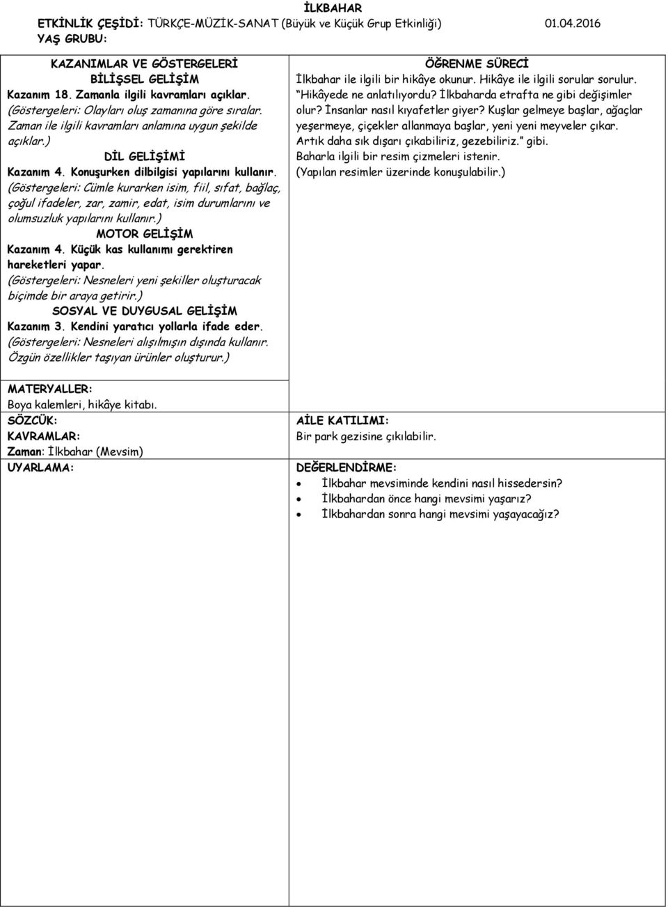 (Göstergeleri: Cümle kurarken isim, fiil, sıfat, bağlaç, çoğul ifadeler, zar, zamir, edat, isim durumlarını ve olumsuzluk yapılarını kullanır.) MOTOR GELİŞİM Kazanım 4.