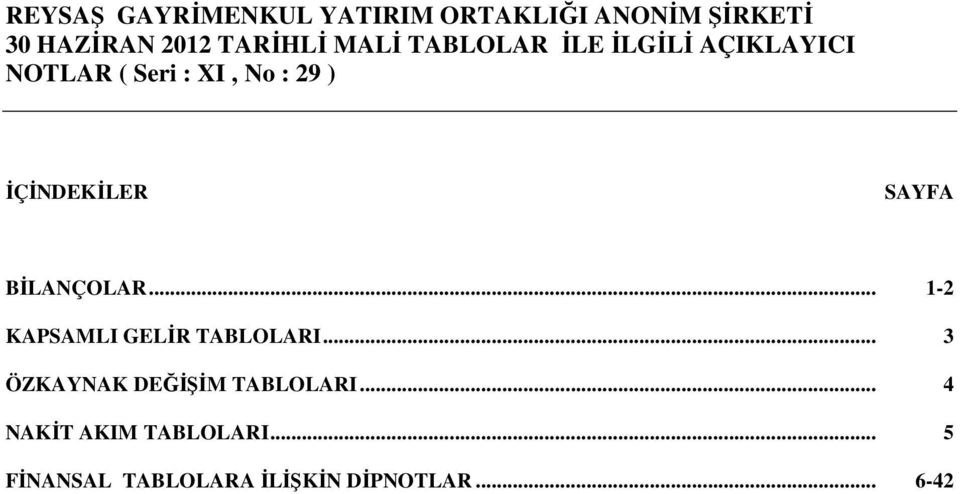 SAYFA BĐLANÇOLAR... 1-2 KAPSAMLI GELĐR TABLOLARI.