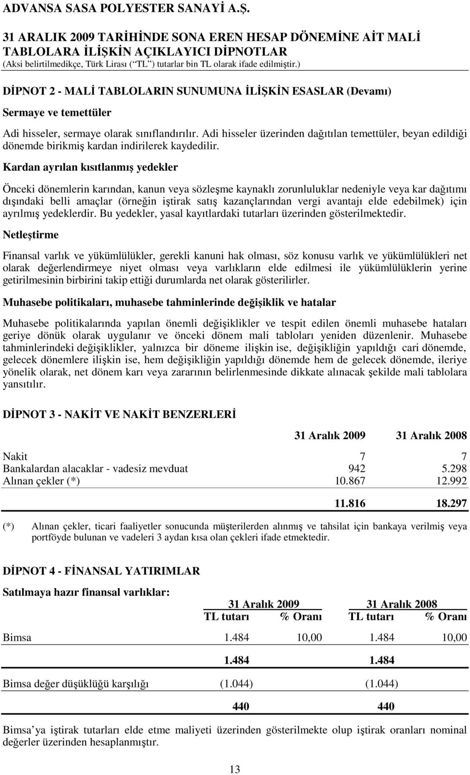 Kardan ayrılan kısıtlanmış yedekler Önceki dönemlerin karından, kanun veya sözleşme kaynaklı zorunluluklar nedeniyle veya kar dağıtımı dışındaki belli amaçlar (örneğin iştirak satış kazançlarından