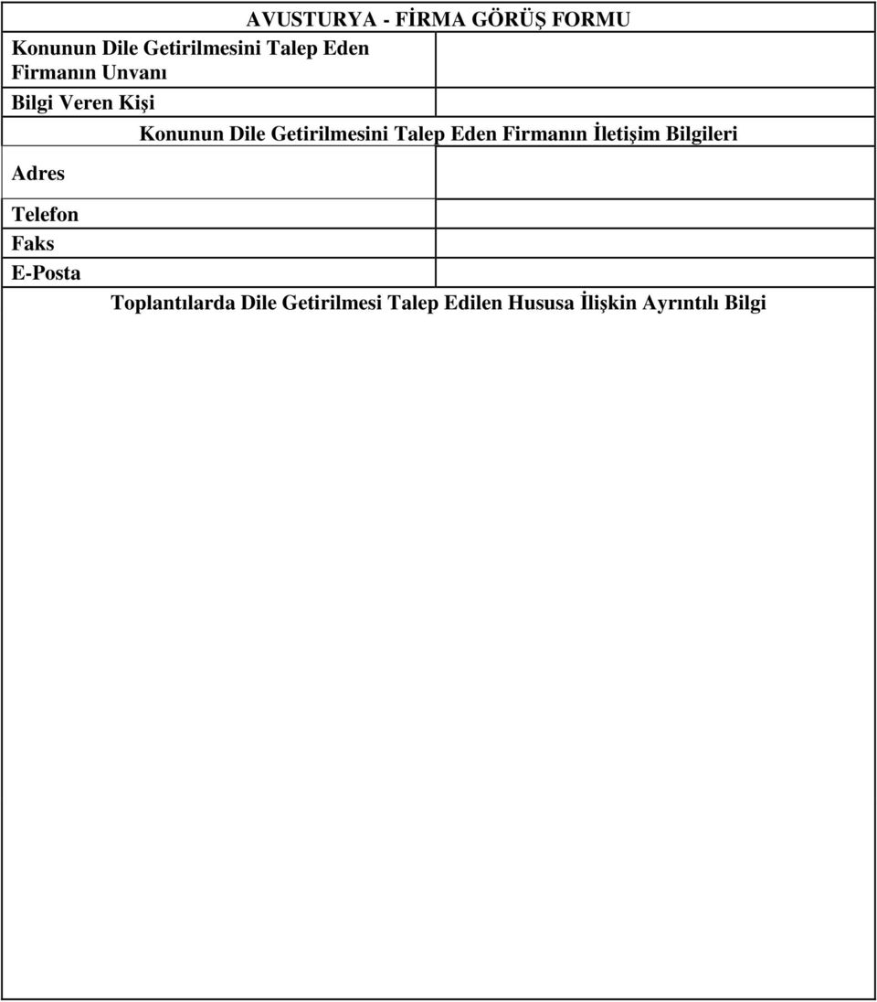 Getirilmesini Talep Eden Firmanın İletişim Bilgileri Telefon Faks