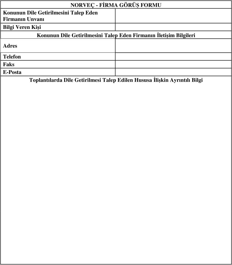 Talep Eden Firmanın İletişim Bilgileri Telefon Faks E-Posta