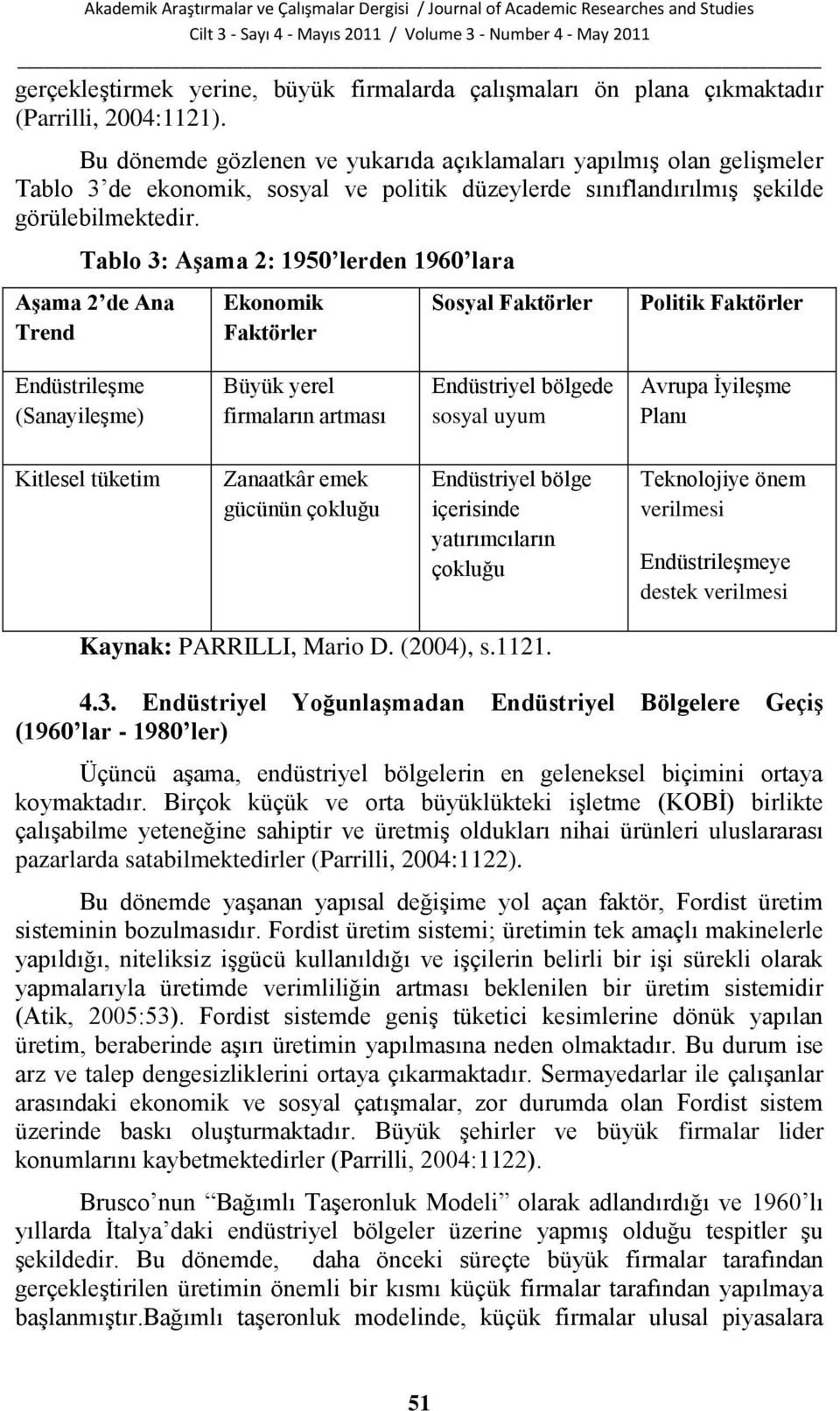 Tablo 3: AĢama 2: 1950 lerden 1960 lara AĢama 2 de Ana Trend Ekonomik Faktörler Sosyal Faktörler Politik Faktörler EndüstrileĢme (SanayileĢme) Büyük yerel firmaların artması Endüstriyel bölgede