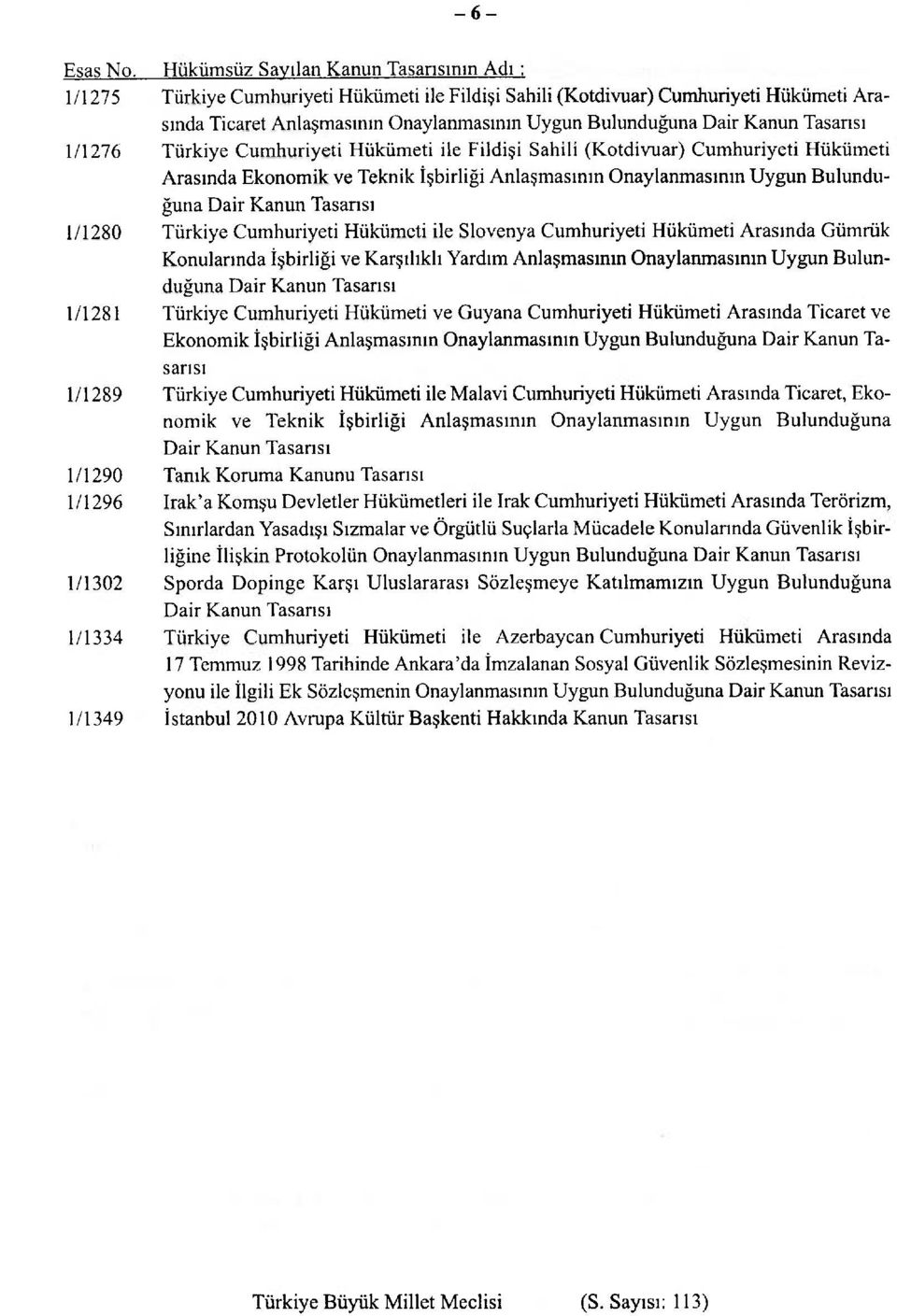 Kanun Tasarısı 1/1276 Türkiye Cumhuriyeti Hükümeti ile Fildişi Sahili (Kotdivuar) Cumhuriyeti Hükümeti Arasında Ekonomik ve Teknik İşbirliği Anlaşmasının Onaylanmasının Uygun Bulunduğuna Dair Kanun