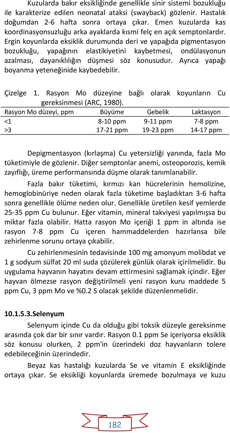 Ergin koyunlarda eksiklik durumunda deri ve yapağıda pigmentasyon bozukluğu, yapağının elastikiyetini kaybetmesi, ondülasyonun azalması, dayanıklılığın düşmesi söz konusudur.