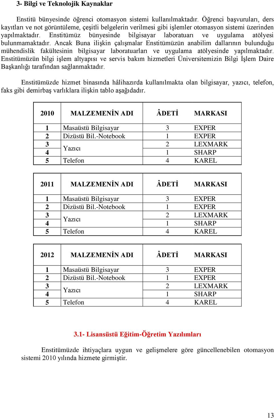 Enstitümüz bünyesinde bilgisayar laboratuarı ve uygulama atölyesi bulunmamaktadır.