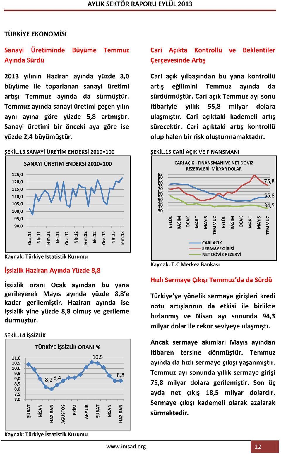 sürmüştür. Temmuz ayında sanayi üretimi geçen yılın aynı ayına göre yüzde 5,8 artmıştır. Sanayi üretimi bir önceki aya göre ise yüzde 2,4 büyümüştür. ŞEKİL.