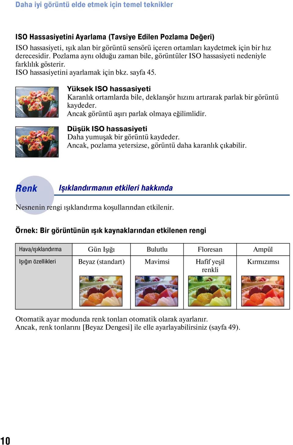 Yüksek ISO hassasiyeti Karanlık ortamlarda bile, deklanşör hızını artırarak parlak bir görüntü kaydeder. Ancak görüntü aşırı parlak olmaya eğilimlidir.