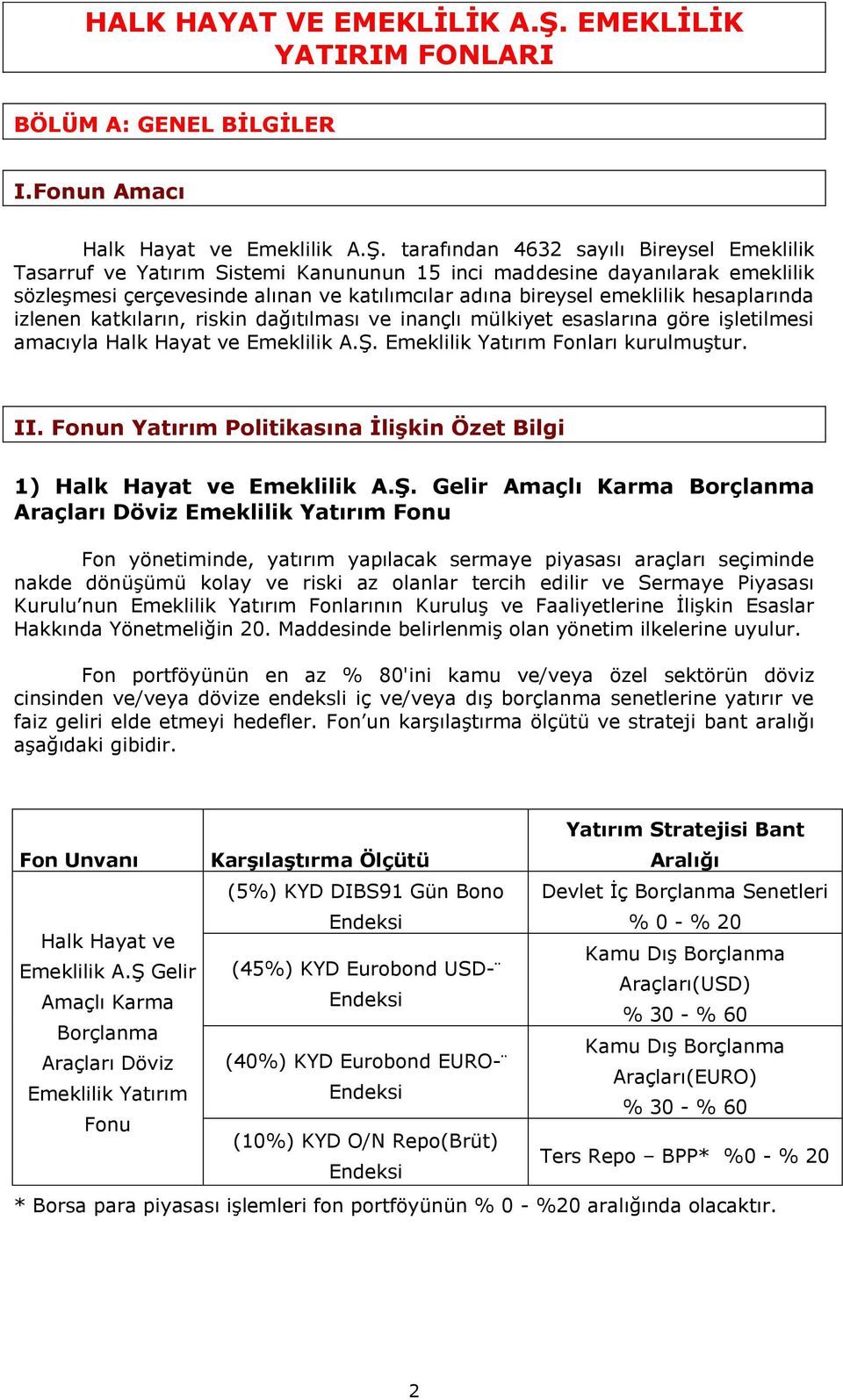 tarafından 4632 sayılı Bireysel Emeklilik Tasarruf ve Yatırım Sistemi Kanununun 15 inci maddesine dayanılarak emeklilik sözleşmesi çerçevesinde alınan ve katılımcılar adına bireysel emeklilik