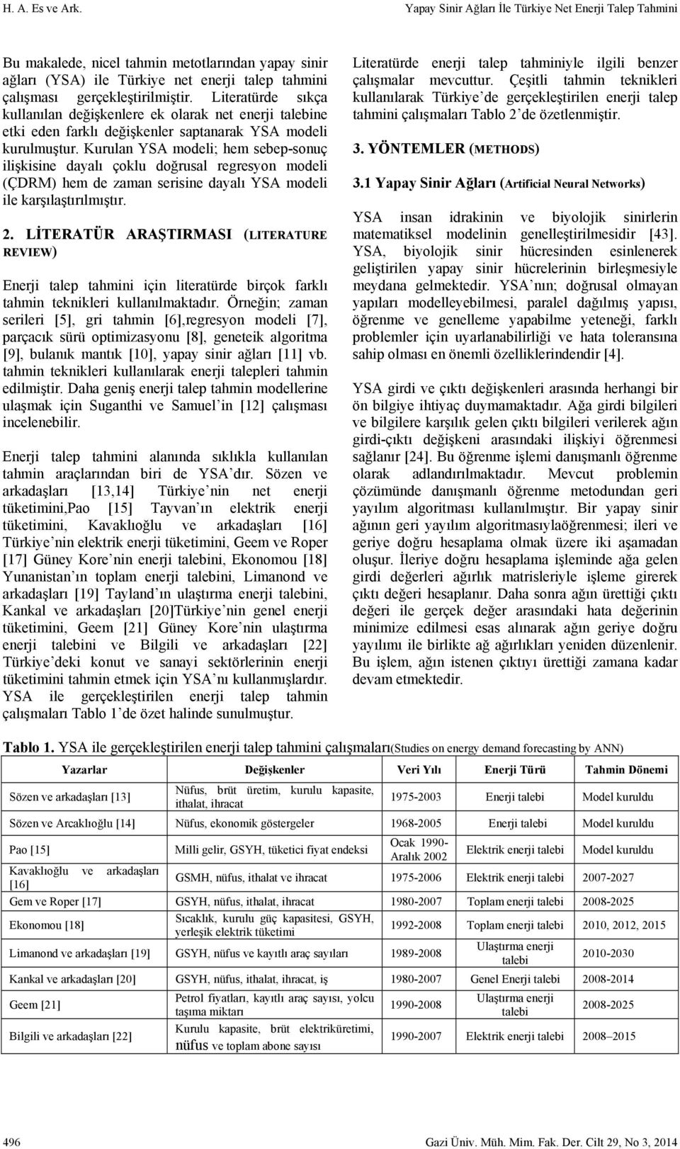 Literatürde sıkça kullanılan değişkenlere ek olarak net enerji talebine etki eden farklı değişkenler saptanarak YSA modeli kurulmuştur.