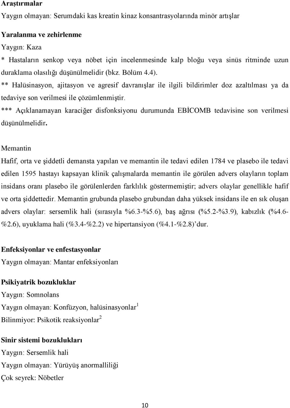 ** Halüsinasyon, ajitasyon ve agresif davranışlar ile ilgili bildirimler doz azaltılması ya da tedaviye son verilmesi ile çözümlenmiştir.