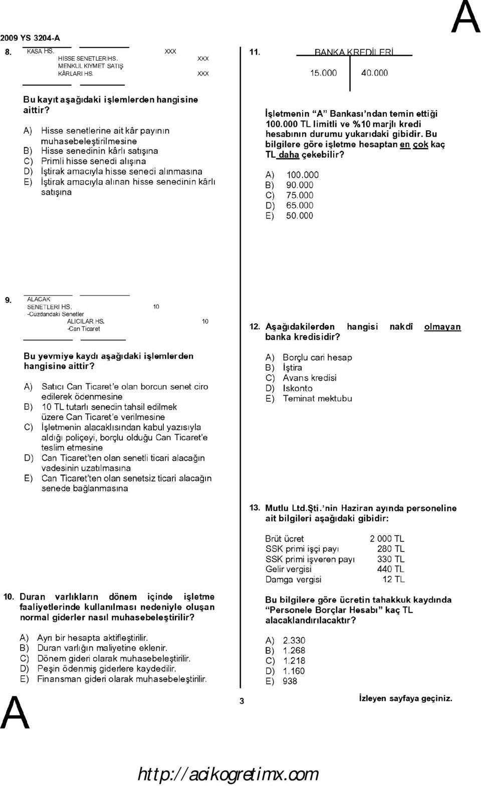 hisse senedinin karlı satışına işletmenin "" Bankası'ndan temin ettiği 100.000 TL limitli ve %10 marjll kredi hesabının durumu yukarıdaki gibidir. Bu bilgilere göre işletme hesaptan!