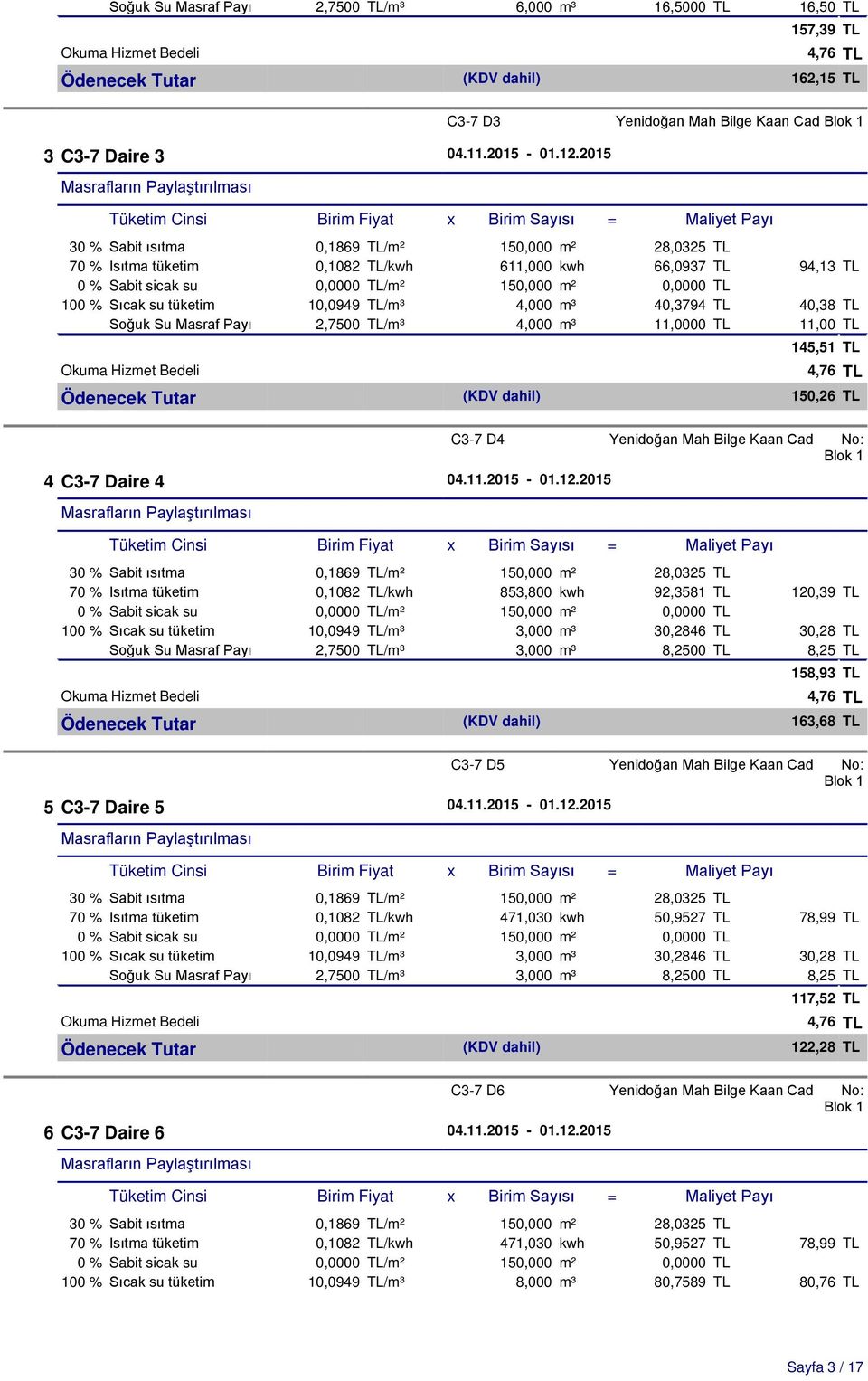 2015 ضdenecek Tutar (KDV dahil) 122,28 TL 6 C3-7 Daire 6 04.