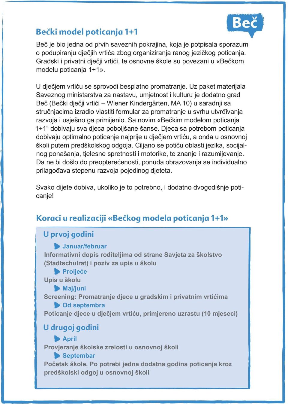 Uz paket materijala Saveznog ministarstva za nastavu, umjetnost i kulturu je dodatno grad Beč (Bečki dječji vrtići Wiener Kindergärten, MA 10) u saradnji sa stručnjacima izradio vlastiti formular za