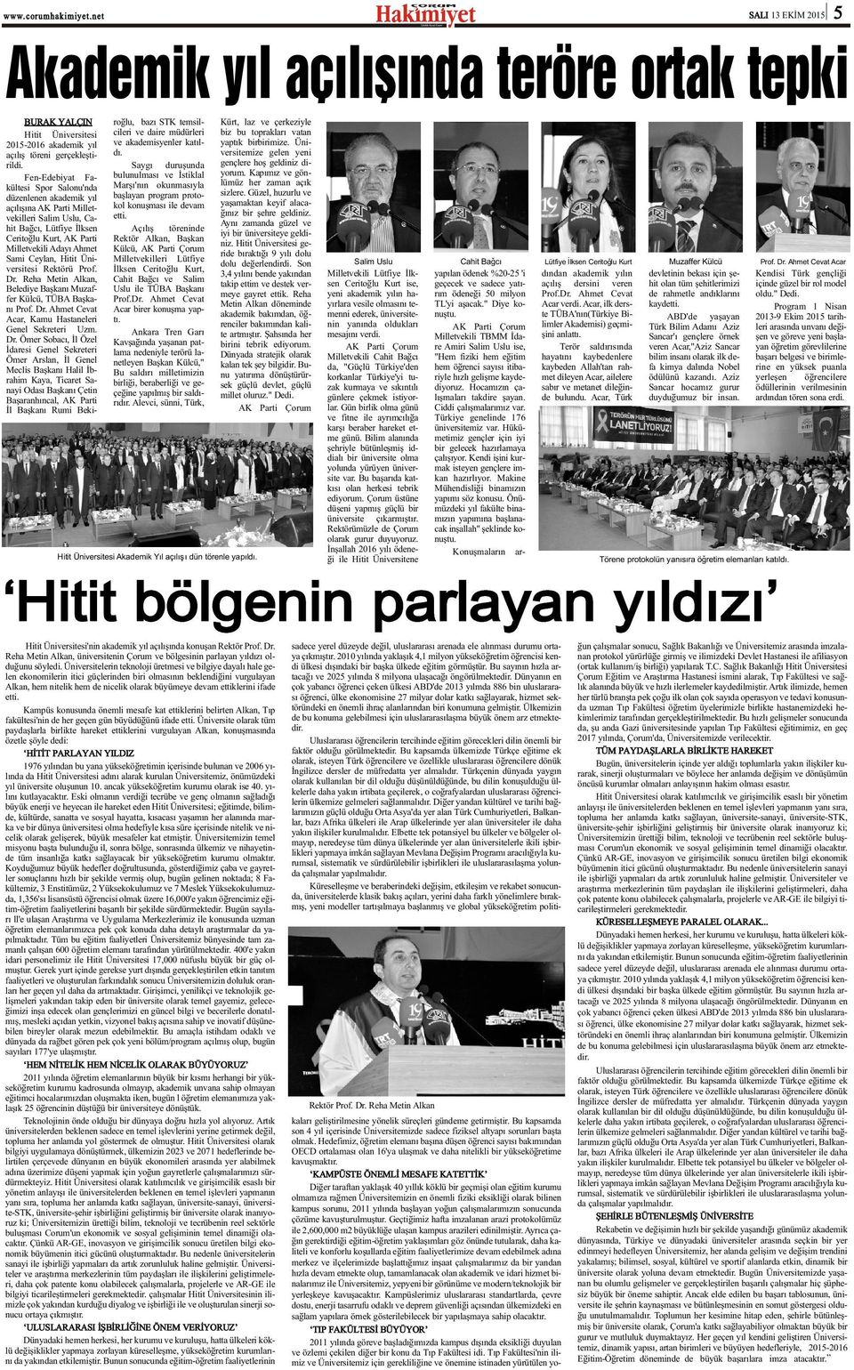 Ceylan, Hitit Üniversitesi Rektörü Prof. Dr.