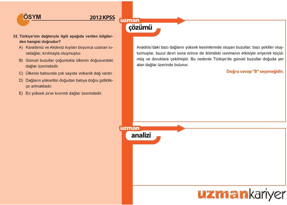 D) Dağların yükseltisi doğudan batıya doğru gidildikçe artmaktadır. E) En yüksek zirve kıvrımlı dağlar üzerindedir.