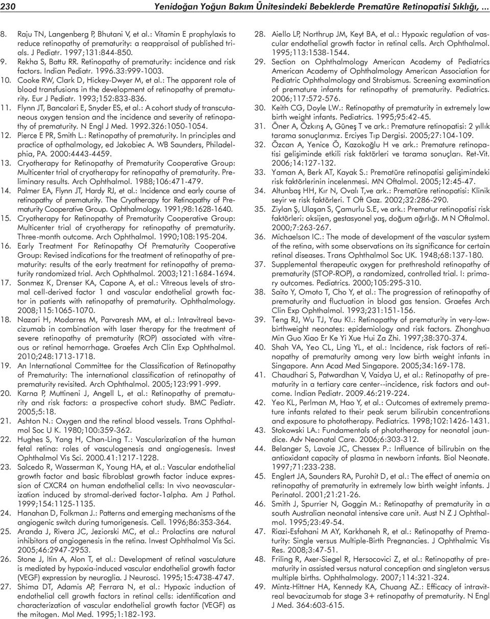 Retinopathy of prematurity: incidence and risk factors. Indian Pediatr. 1996.33:999-1003. 10. Cooke RW, Clark D, Hickey-Dwyer M, et al.