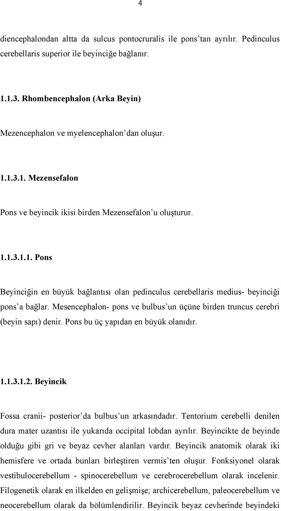 Mesencephalon- pons ve bulbus un üçüne birden truncus cerebri (beyin sapı) denir. Pons bu üç yapıdan en büyük olanıdır. 1.1.3.1.2. Beyincik Fossa cranii- posterior da bulbus un arkasındadır.