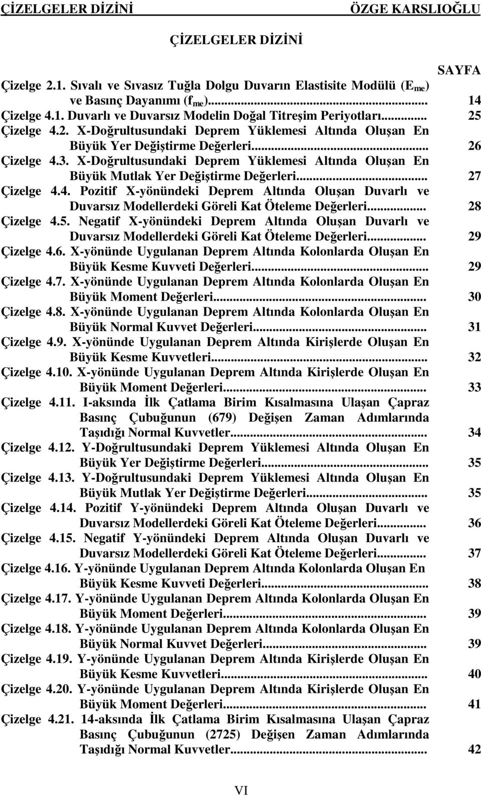 X-Doğrultusundaki Deprem Yüklemesi Altında Oluşan En Büyük Mutlak Yer Değiştirme Değerleri... Çizelge 4.