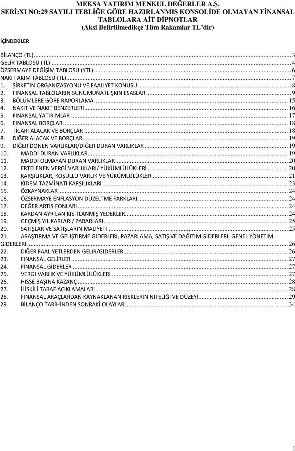 TİCARİ ALACAK VE BORÇLAR... 18 8. DIĞER ALACAK VE BORÇLAR... 19 9. DİĞER DÖNEN VARLIKLAR/DİĞER DURAN VARLIKLAR... 19 10. MADDİ DURAN VARLIKLAR... 19 11. MADDİ OLMAYAN DURAN VARLIKLAR... 20 12.