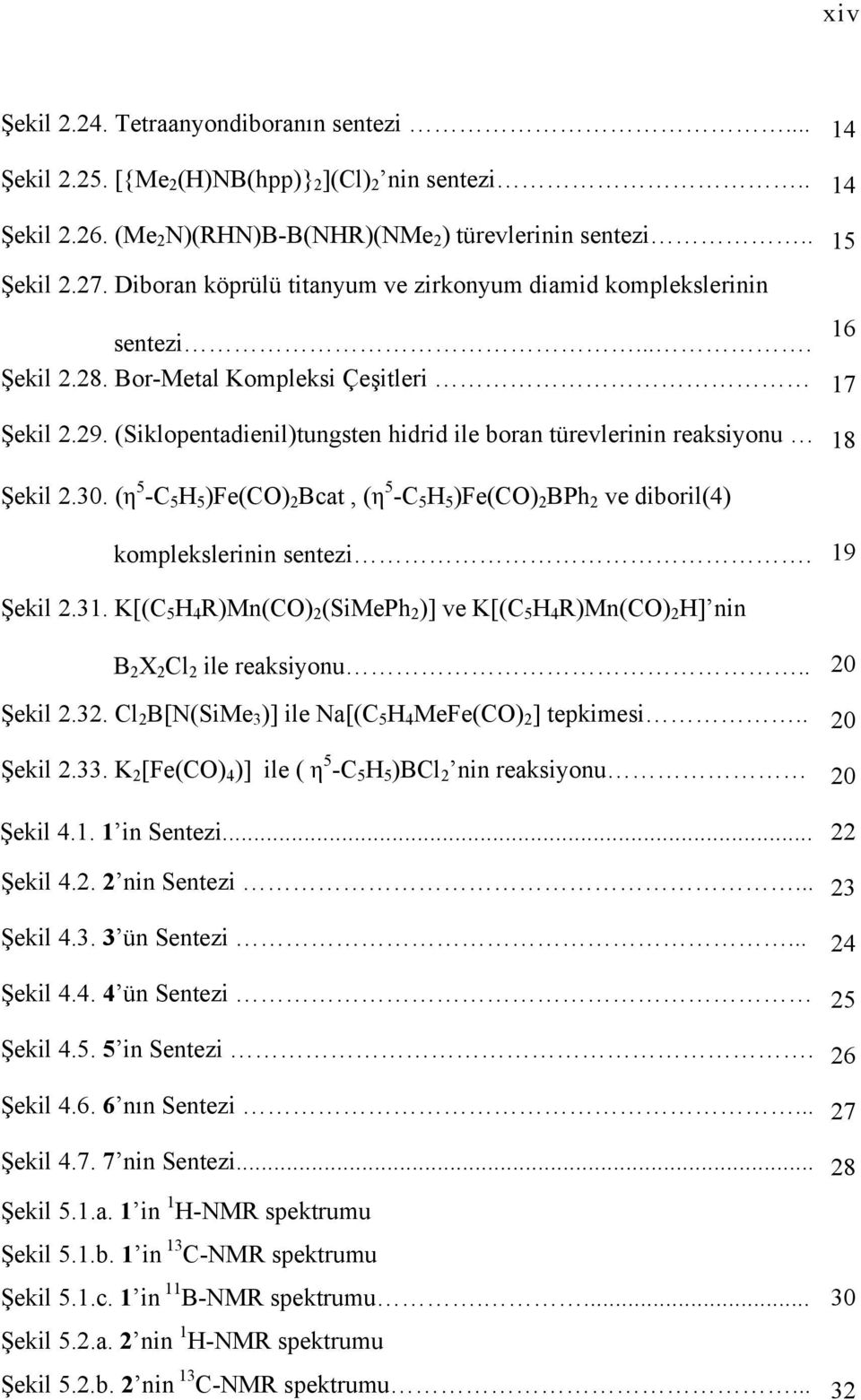 (Siklopentadienil)tungsten hidrid ile boran türevlerinin reaksiyonu 18 Şekil 2.30. (η 5 -C 5 H 5 )Fe(CO) 2 cat, (η 5 -C 5 H 5 )Fe(CO) 2 Ph 2 ve diboril(4) komplekslerinin sentezi. 19 Şekil 2.31.