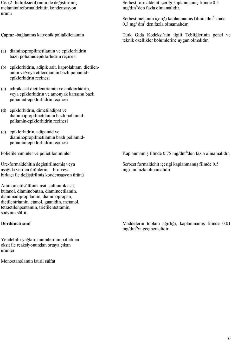 (a) diaminopropilmetilamin ve epiklorhidrin bazlı poliamidepiklorhidrin reçinesi (b) epiklorhidrin, adipik asit, kaprolaktam, dietilenamin ve/veya etilendiamin bazlı poliamidepiklorhidrin reçinesi