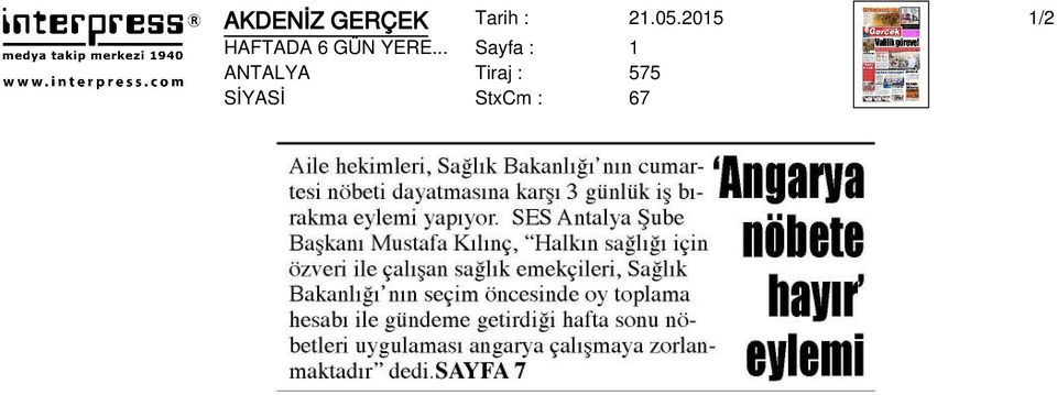 .. Sayfa : 1 ANTALYA Tiraj