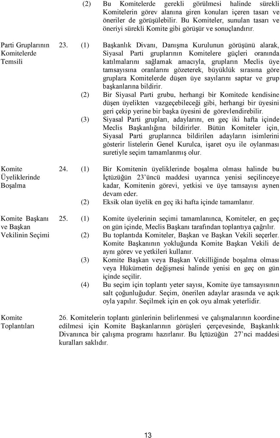 (1) Başkanlık Divanı, Danışma Kurulunun görüşünü alarak, Siyasal Parti gruplarının Komitelere güçleri oranında katılmalarını sağlamak amacıyla, grupların Meclis üye tamsayısına oranlarını gözeterek,