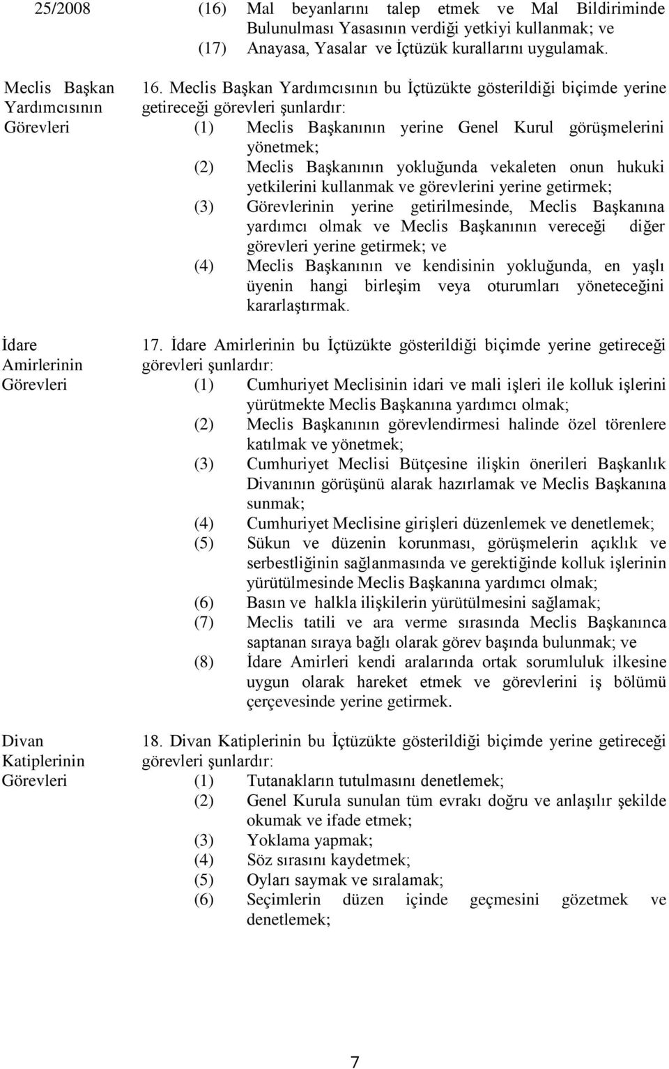 yokluğunda vekaleten onun hukuki yetkilerini kullanmak ve görevlerini yerine getirmek; (3) Görevlerinin yerine getirilmesinde, Meclis Başkanına yardımcı olmak ve Meclis Başkanının vereceği diğer