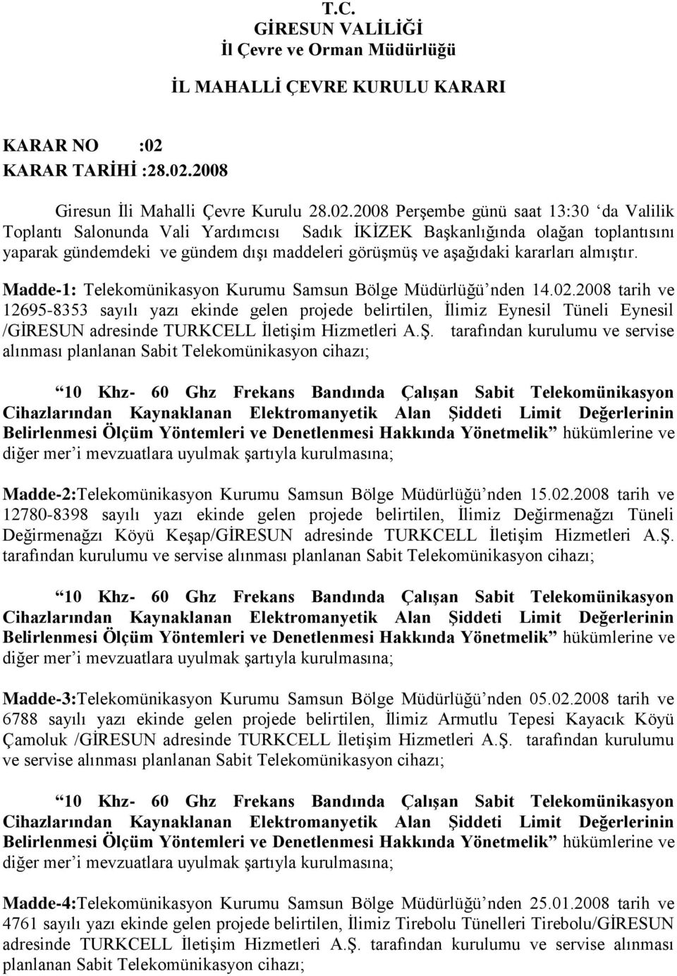 2008 Giresun İli Mahalli Çevre Kurulu 28.02.