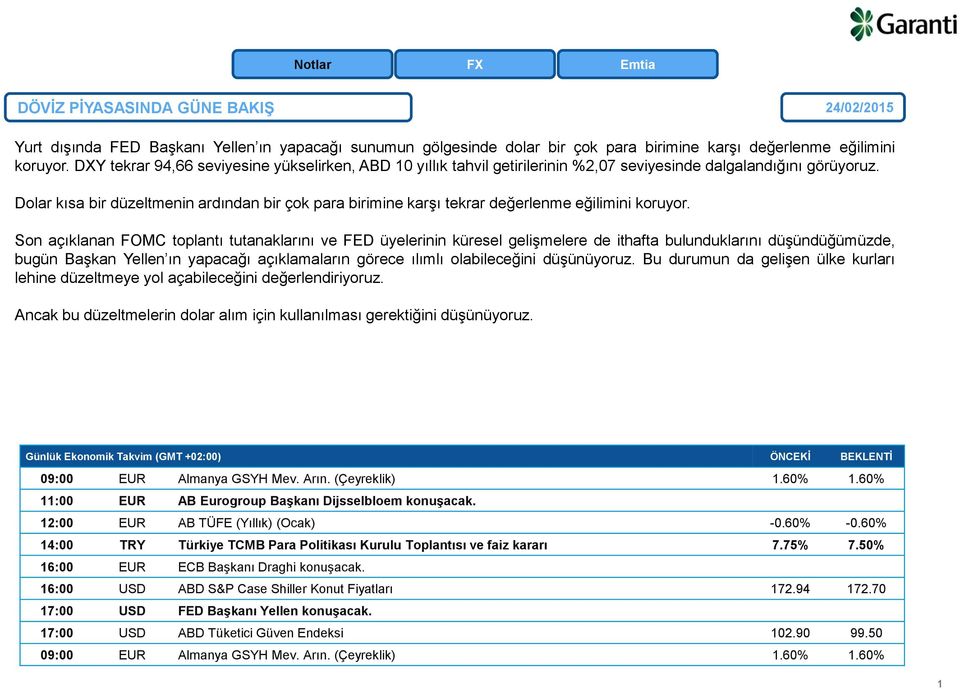 Dolar kısa bir düzeltmenin ardından bir çok para birimine karşı tekrar değerlenme eğilimini koruyor.