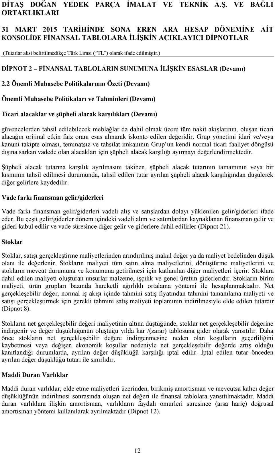 meblağlar da dahil olmak üzere tüm nakit akışlarının, oluşan ticari alacağın orijinal etkin faiz oranı esas alınarak iskonto edilen değeridir.