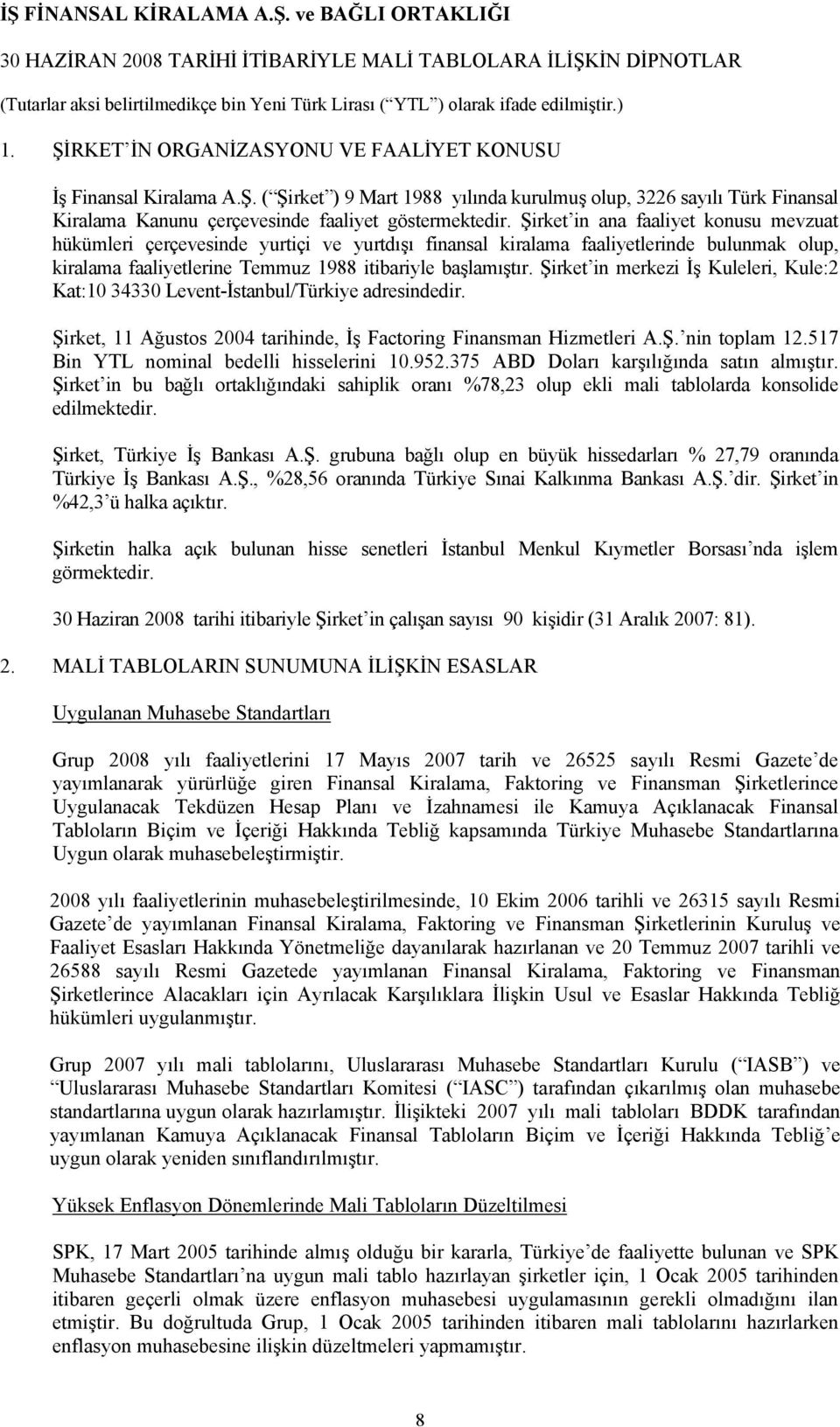 Şirket in merkezi İş Kuleleri, Kule:2 Kat:10 34330 Levent-İstanbul/Türkiye adresindedir. Şirket, 11 Ağustos 2004 tarihinde, İş Factoring Finansman Hizmetleri A.Ş. nin toplam 12.