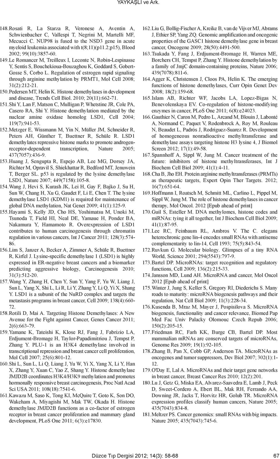 Regulation of estrogen rapid signaling through arginine methylation by PRMT1, Mol Cell 2008; 31(2):212-21. 150.Pedersen MT, Helin K. Histone demethylases in development and disease, Trends Cell Biol.