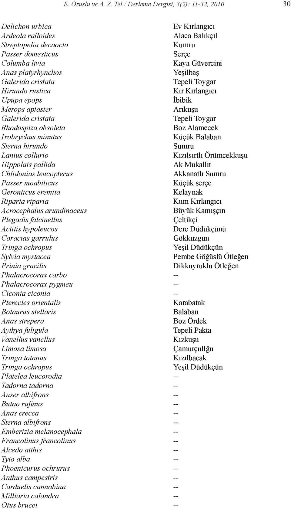 platyrhynchos Yeşilbaş Galerida cristata Tepeli Toygar Hirundo rustica Kır Kırlangıcı Upupa epops İbibik Merops apiaster Arıkuşu Galerida cristata Tepeli Toygar Rhodospiza obsoleta Boz Alamecek