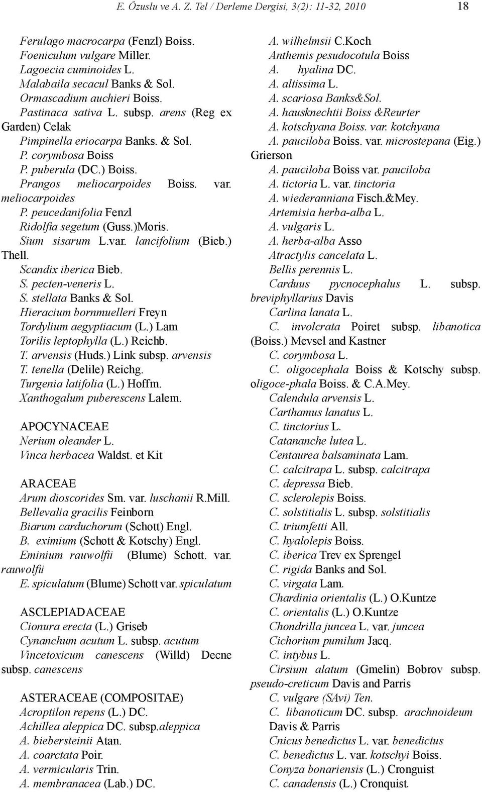 meliocarpoides P. peucedanifolia Fenzl Ridolfia segetum (Guss.)Moris. Sium sisarum L.var. lancifolium (Bieb.) Thell. Scandix iberica Bieb. S. pecten-veneris L. S. stellata Banks & Sol.