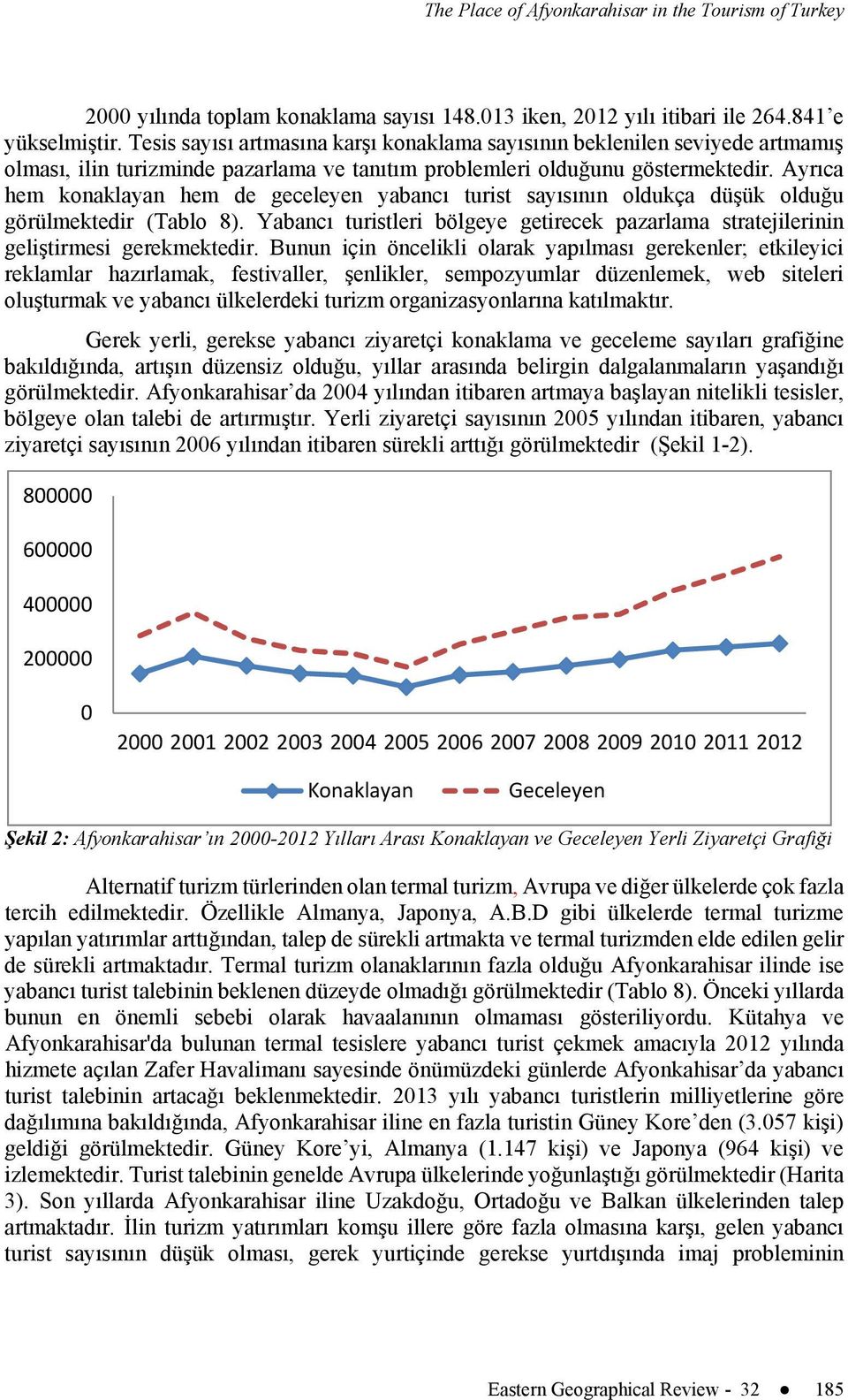 Ayrıca hem konaklayan hem de geceleyen yabancı turist sayısının oldukça düşük olduğu görülmektedir (Tablo 8). Yabancı turistleri bölgeye getirecek pazarlama stratejilerinin geliştirmesi gerekmektedir.