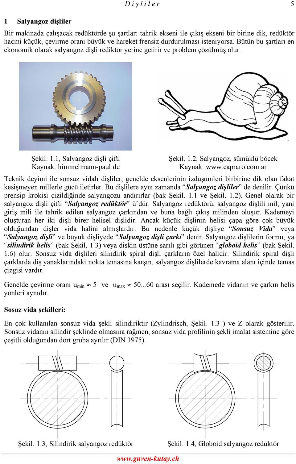 capraro.com.ar Teknik deyimi ile sonsuz vidalı dişliler, genelde eksenlerinin izdüşümleri birbirine dik olan fakat kesişmeyen millerle gücü iletirler.