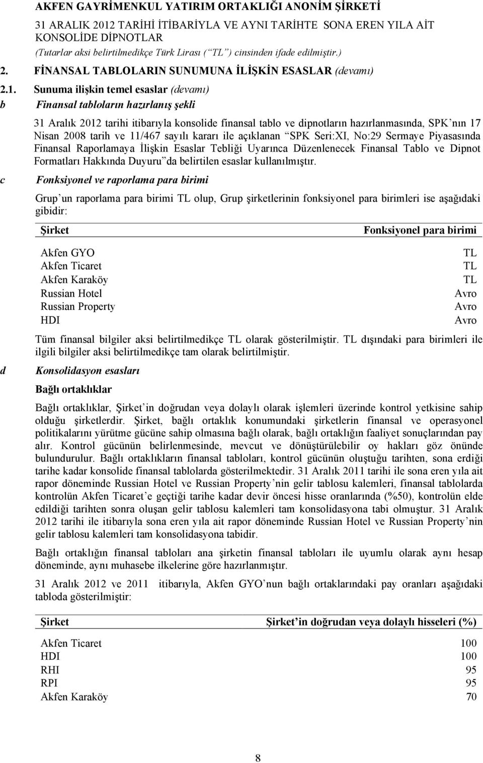 11/467 sayılı kararı ile açıklanan SPK Seri:XI, No:29 Sermaye Piyasasında Finansal Raporlamaya İlişkin Esaslar Tebliği Uyarınca Düzenlenecek Finansal Tablo ve Dipnot Formatları Hakkında Duyuru da