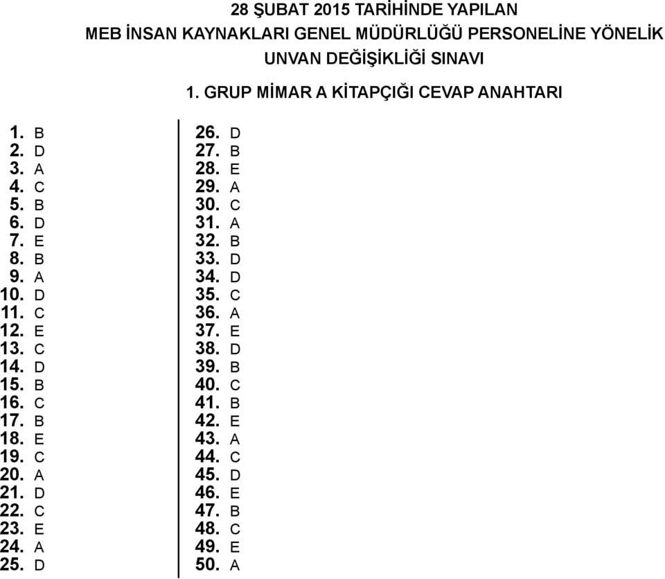 C 14. D 15. B 16. C 17. B 18. E 19. C 20. 21. D 22. C 23. E 24. 25. D 26. D 27. B 28. E 29. 30. C 31.