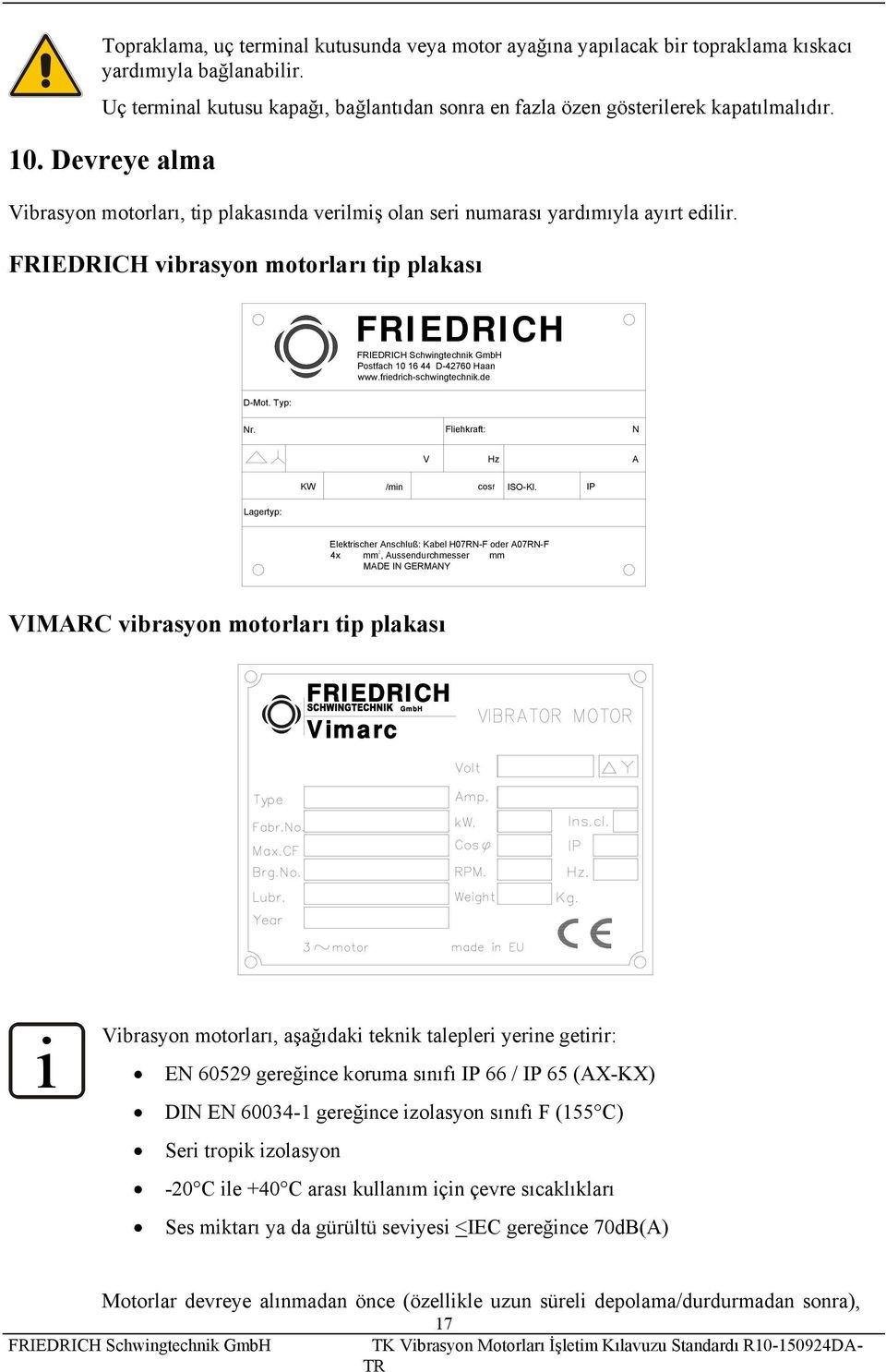 friedrich-schwingtechnik.de D-Mot. Typ: Nr. Fliehkraft: N V Hz A KW /min cosf ISO-Kl.