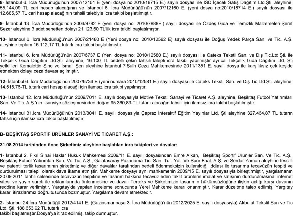 İcra Müdürlüğü nün 2006/9782 E (yeni dosya no: 2010/7888E.) sayılı dosyası ile Özdeş Gıda ve Temizlik Malzemeleri-Şeref Sezer aleyhine 3 adet senetten dolayı 21.