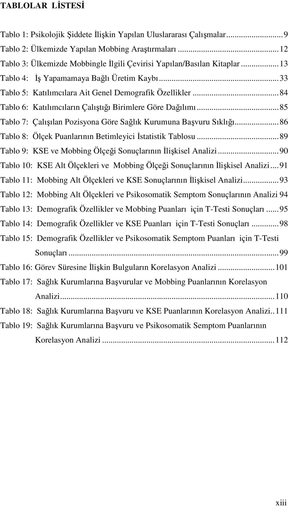 ..84 Tablo 6: Katılımcıların Çalıştığı Birimlere Göre Dağılımı...85 Tablo 7: Çalışılan Pozisyona Göre Sağlık Kurumuna Başvuru Sıklığı...86 Tablo 8: Ölçek Puanlarının Betimleyici İstatistik Tablosu.