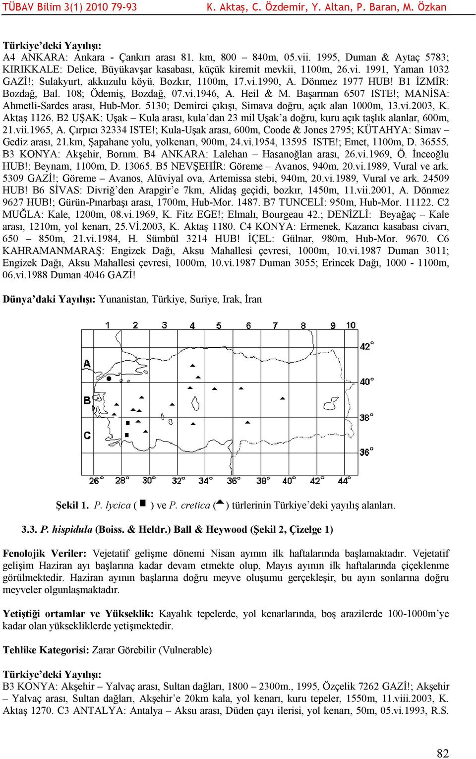 ; MANİSA: Ahmetli-Sardes arası, Hub-Mor. 5130; Demirci çıkışı, Simava doğru, açık alan 1000m, 13.vi.2003, K. Aktaş 1126.