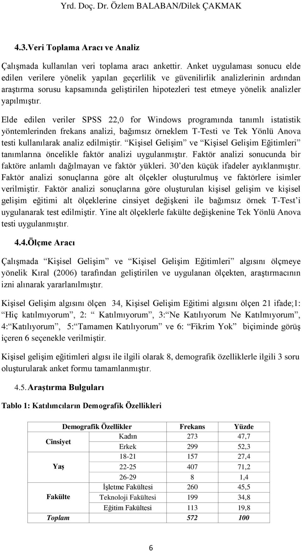 yapılmıştır. Elde edilen veriler SPSS 22,0 for Windows programında tanımlı istatistik yöntemlerinden frekans analizi, bağımsız örneklem T-Testi ve Tek Yönlü Anova testi kullanılarak analiz edilmiştir.