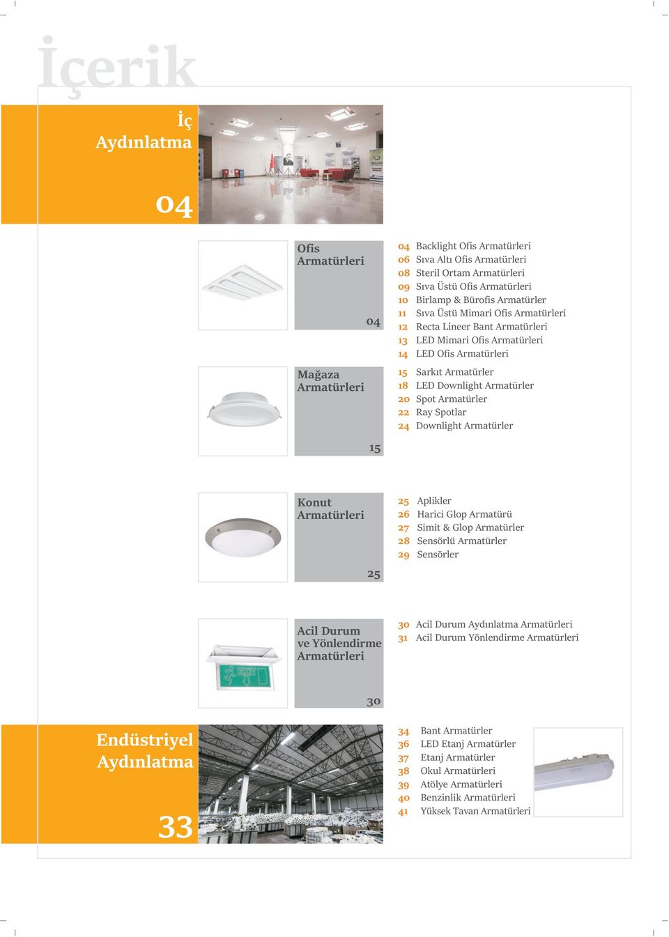 Downlight Armat³rler Konut Armat³rleri 25 25 2 27 2 29 Aplikler Harici Glop Armat³r³ Simit & Glop Armat³rler Sens rl³ Armat³rler Sens rler Acil Durum ve Y nlendirme Armat³rleri 30 3 Acil Durum