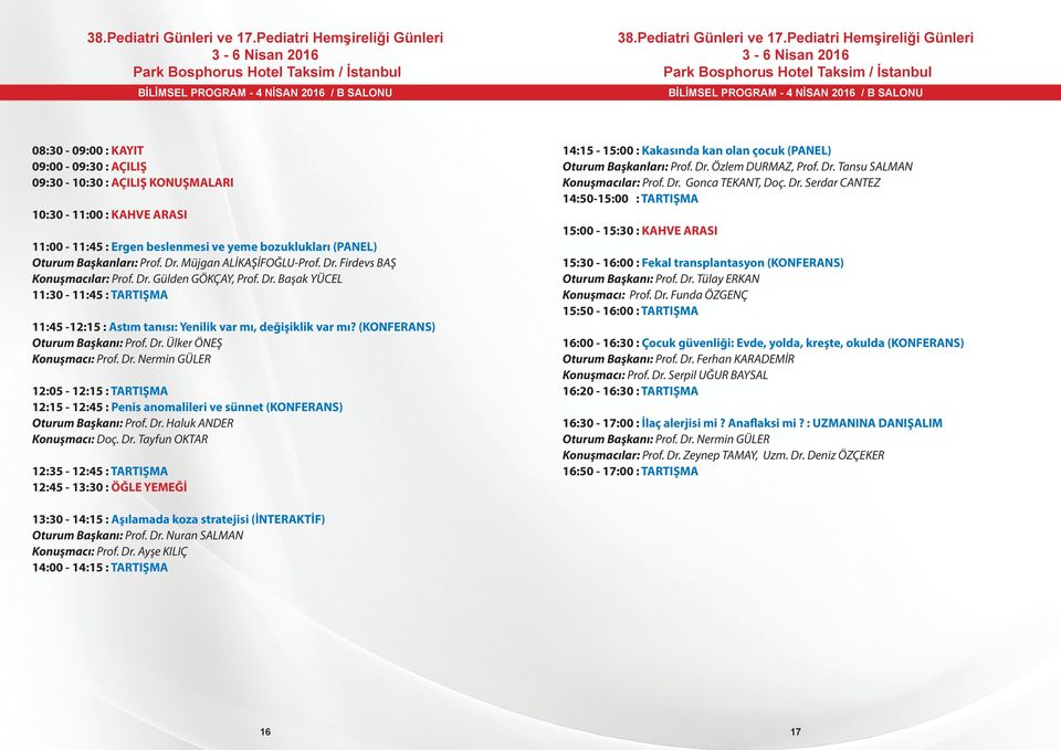 (KONFERANS) Oturum Başkanı: Prof. Dr. Ülker ÖNEŞ Konuşmacı: Prof. Dr. Nermin GÜLER 12:05-12:15 : TARTIŞMA 12:15-12:45 : Penis anomalileri ve sünnet (KONFERANS) Oturum Başkanı: Prof. Dr. Haluk ANDER Konuşmacı: Doç.