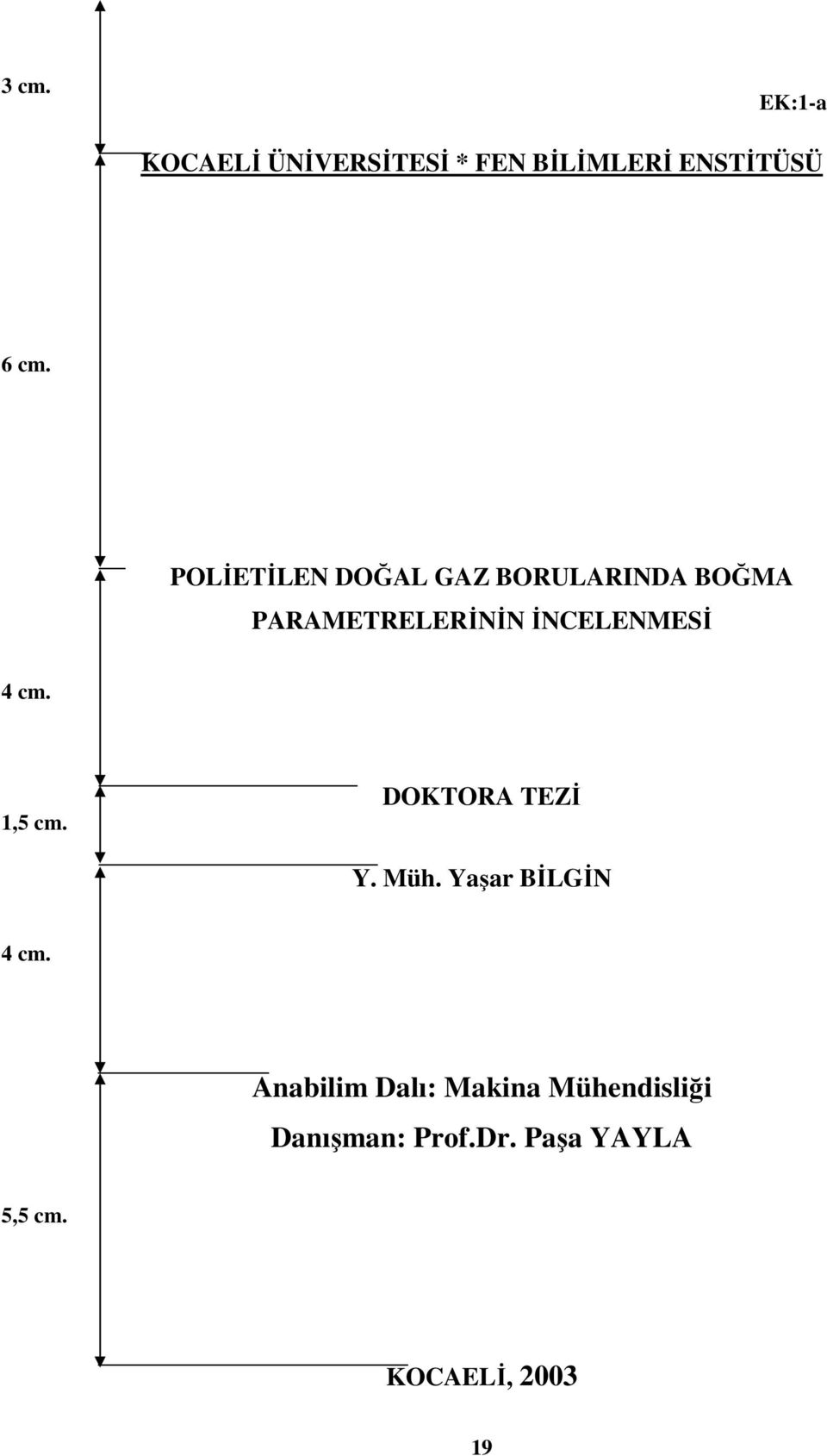 cm. 1,5 cm. DOKTORA TEZİ Y. Müh. Yaşar BİLGİN 4 cm.