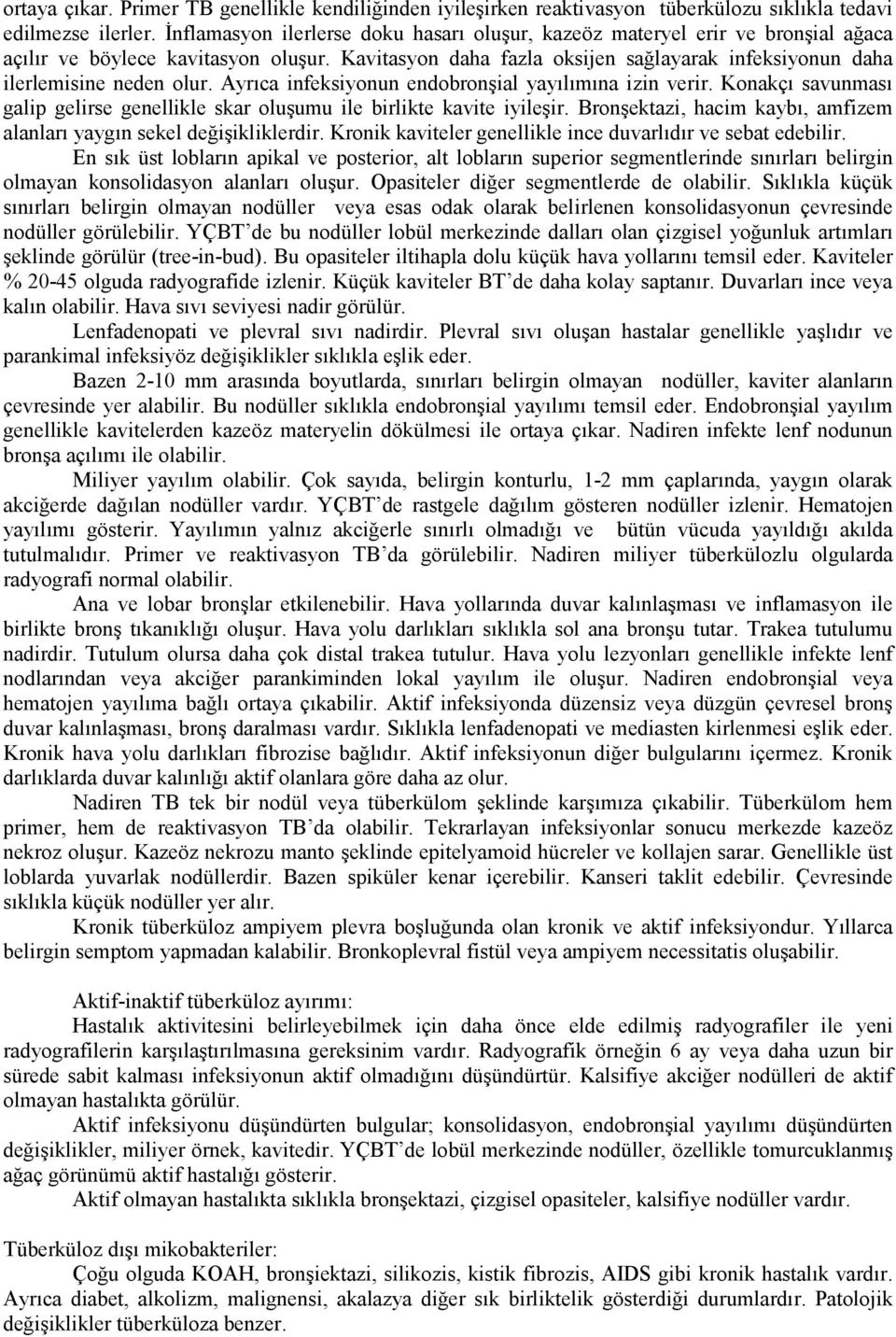 Kavitasyon daha fazla oksijen sağlayarak infeksiyonun daha ilerlemisine neden olur. Ayrıca infeksiyonun endobronşial yayılımına izin verir.